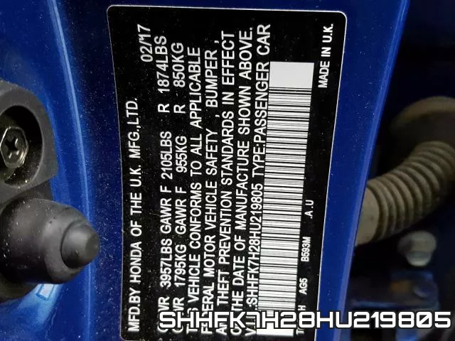 SHHFK7H28HU219805 фото 2