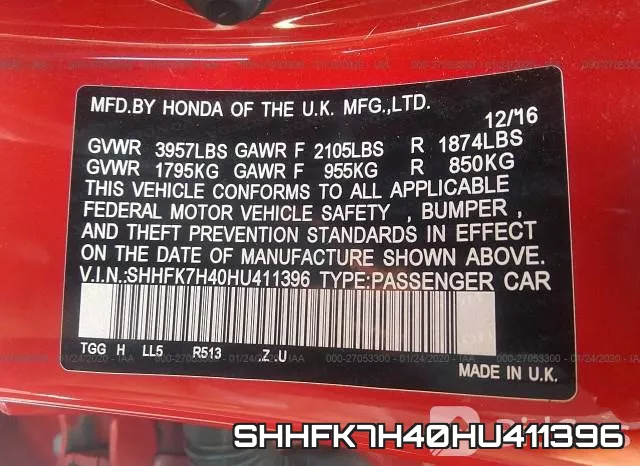 SHHFK7H40HU411396 фото 10