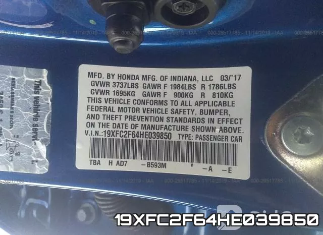 19XFC2F64HE039850 фото 10