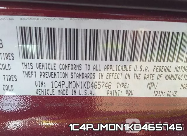 1C4PJMDN1KD465746 фото 10