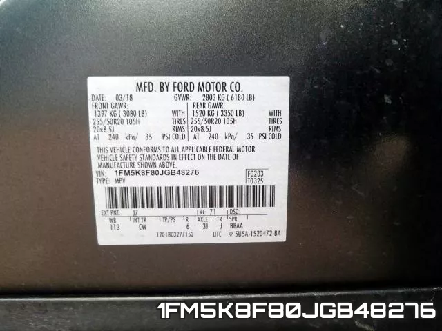1FM5K8F80JGB48276 фото 2
