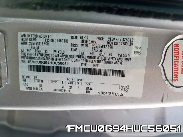 1FMCU0G94HUC56051 фото 2