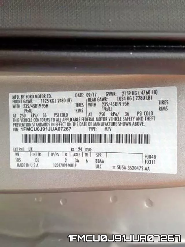 1FMCU0J91JUA07267 фото 2