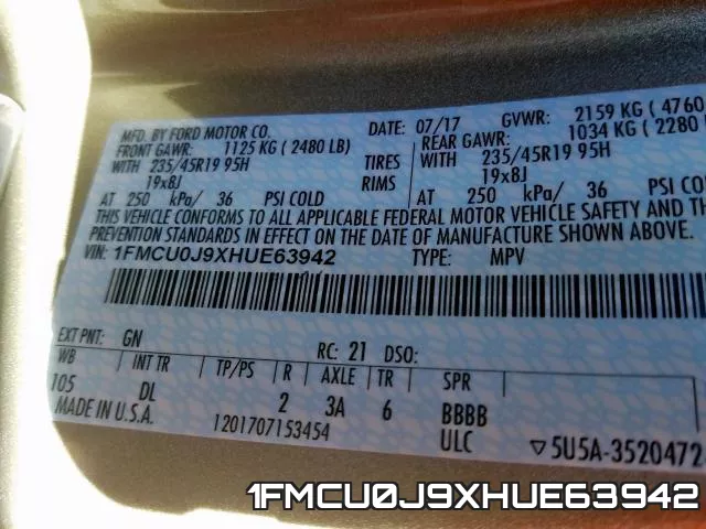 1FMCU0J9XHUE63942 фото 2
