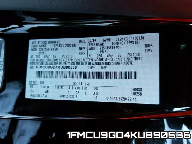 1FMCU9GD4KUB90536 фото 2