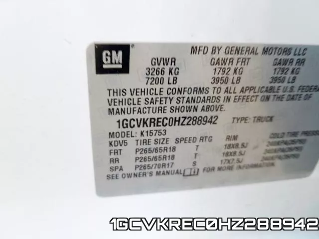 1GCVKREC0HZ288942 фото 2