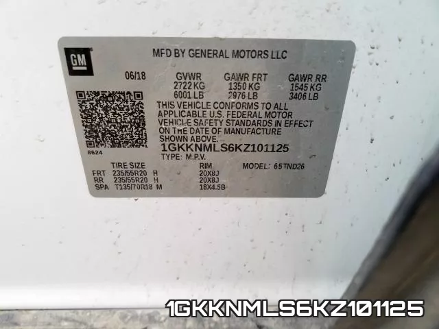 1GKKNMLS6KZ101125 фото 2
