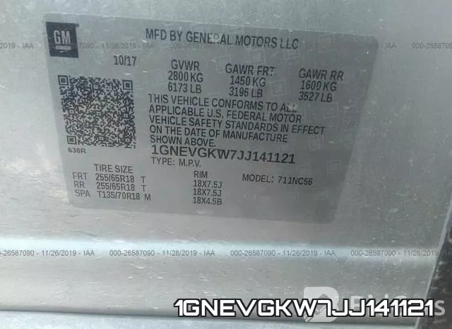 1GNEVGKW7JJ141121 фото 10