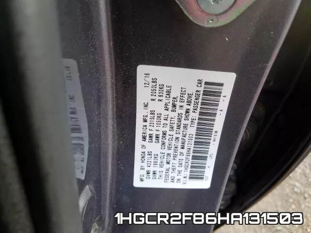 1HGCR2F86HA131503 фото 2