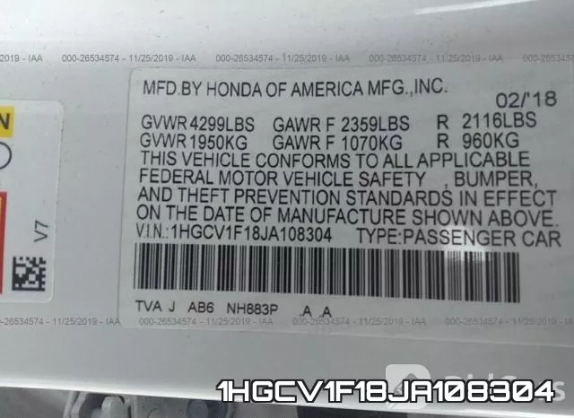 1HGCV1F18JA108304 фото 10