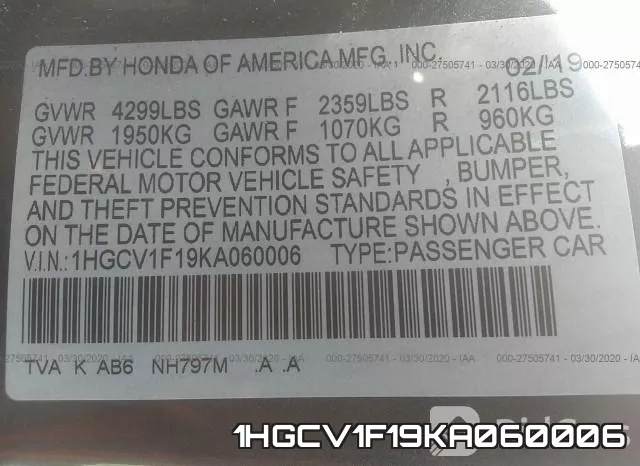 1HGCV1F19KA060006 фото 10