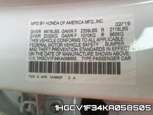1HGCV1F34KA058505 фото 2