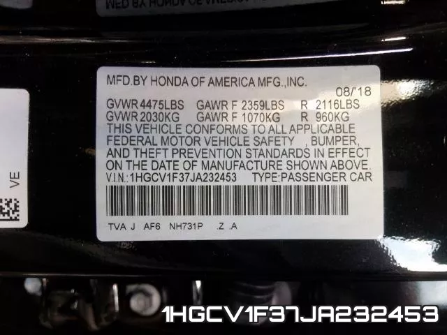 1HGCV1F37JA232453 фото 2