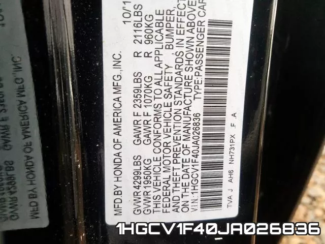 1HGCV1F40JA026836 фото 2