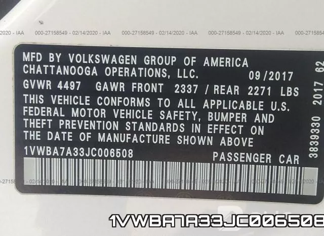 1VWBA7A33JC006508 фото 10