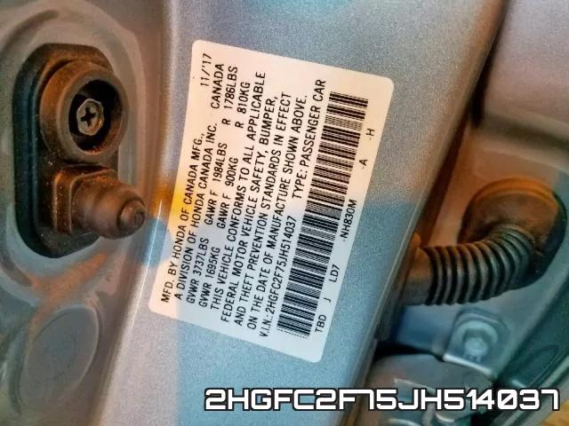 2HGFC2F75JH514037 фото 2