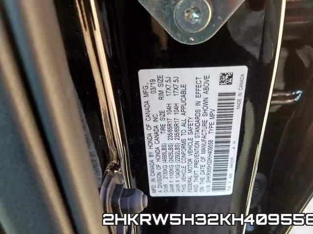 2HKRW5H32KH409558 фото 2