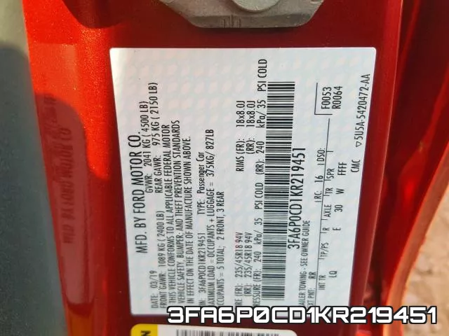 3FA6P0CD1KR219451 фото 2