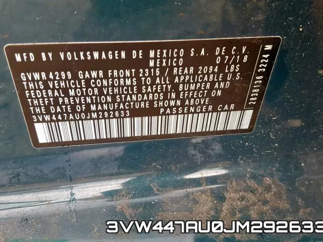 3VW447AU0JM292633 фото 2