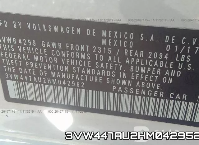 3VW447AU2HM042952 фото 9
