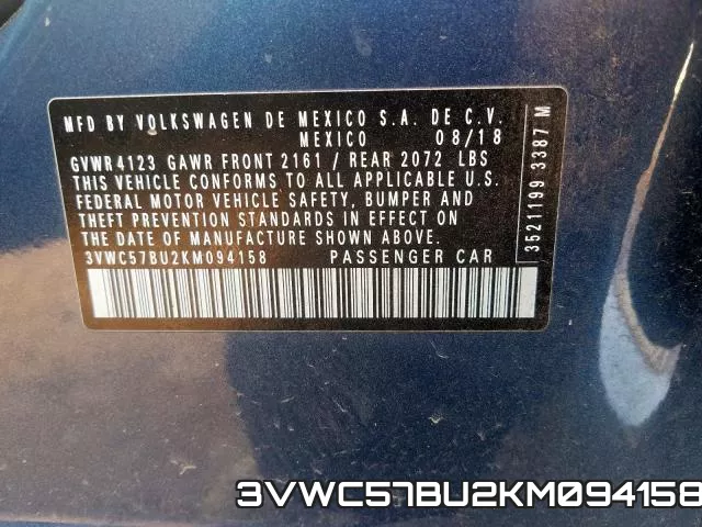3VWC57BU2KM094158 фото 2