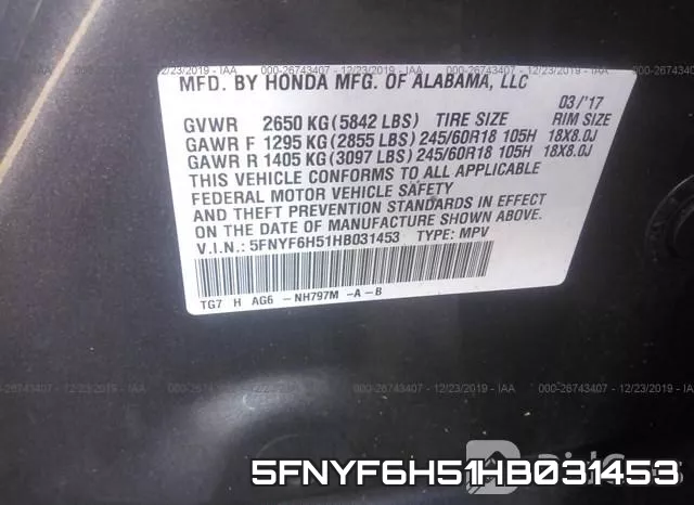 5FNYF6H51HB031453 фото 10