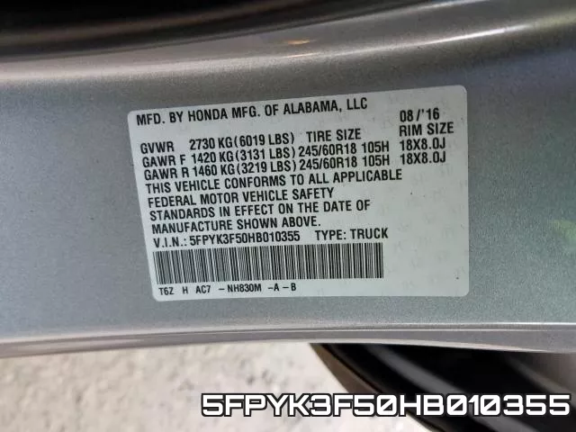5FPYK3F50HB010355 фото 2