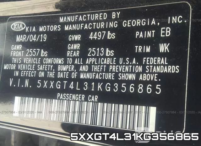 5XXGT4L31KG356865 фото 10