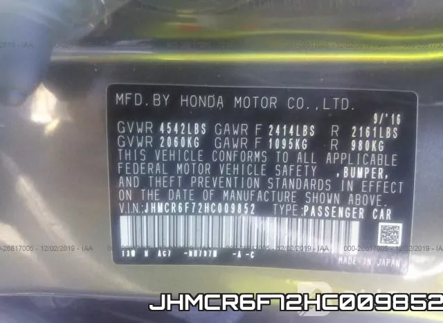 JHMCR6F72HC009852 фото 9
