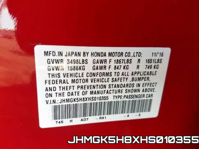 JHMGK5H8XHS010355 фото 2