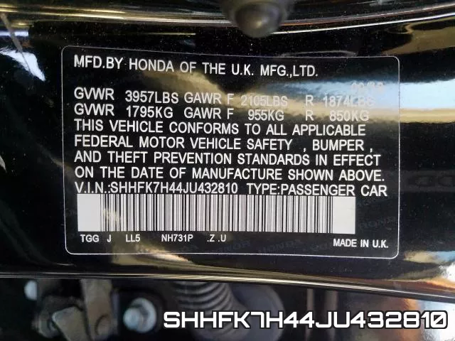SHHFK7H44JU432810 фото 2