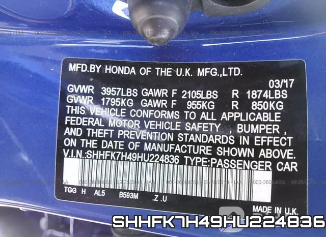 SHHFK7H49HU224836 фото 10
