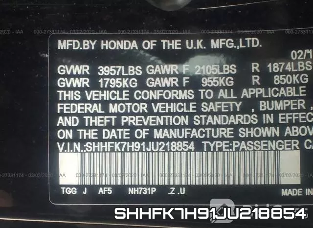 SHHFK7H91JU218854 фото 10