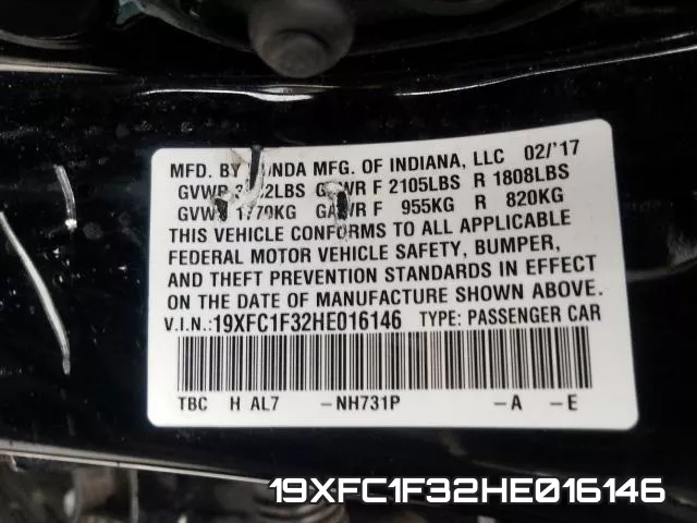 19XFC1F32HE016146 фото 2