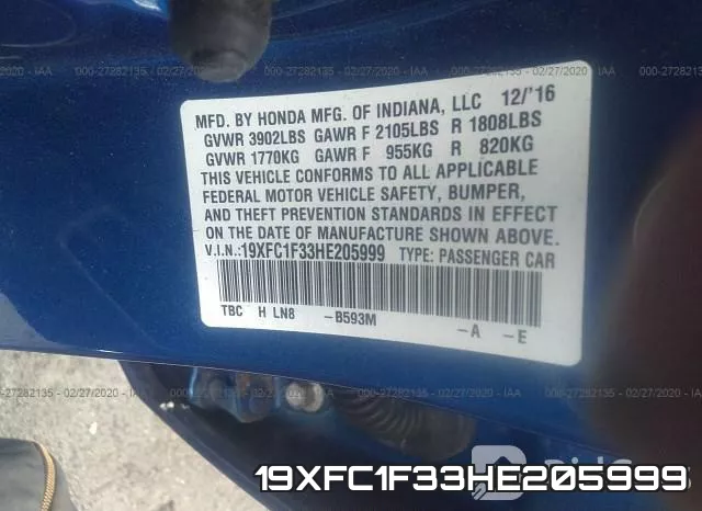 19XFC1F33HE205999 фото 10