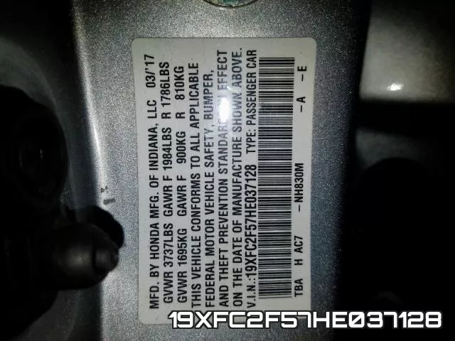 19XFC2F57HE037128 фото 2