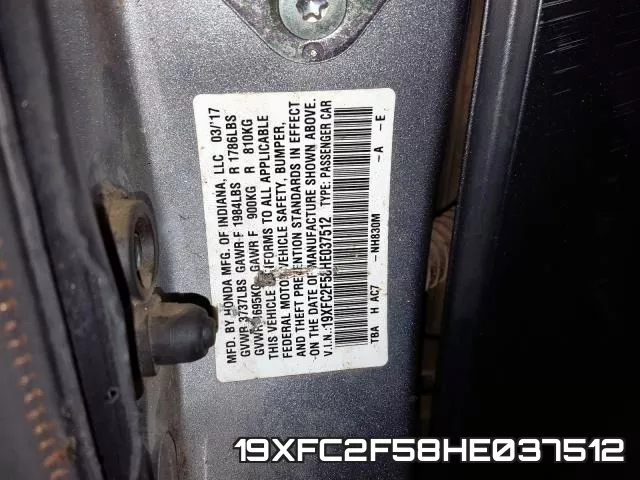 19XFC2F58HE037512 фото 2