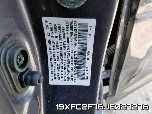 19XFC2F76JE027276 фото 2