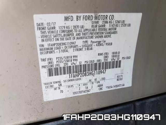 1FAHP2D83HG110947 фото 2