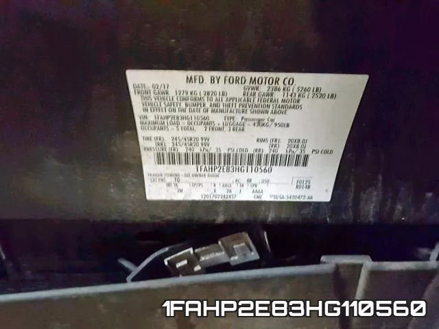 1FAHP2E83HG110560 фото 2
