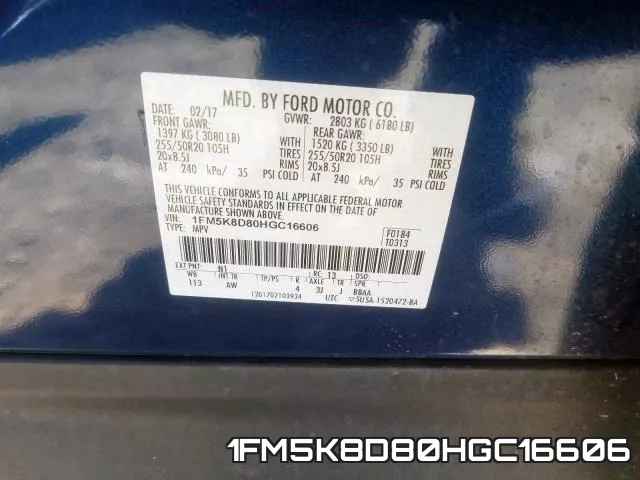 1FM5K8D80HGC16606 фото 2