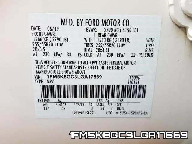 1FM5K8GC3LGA17669 фото 2