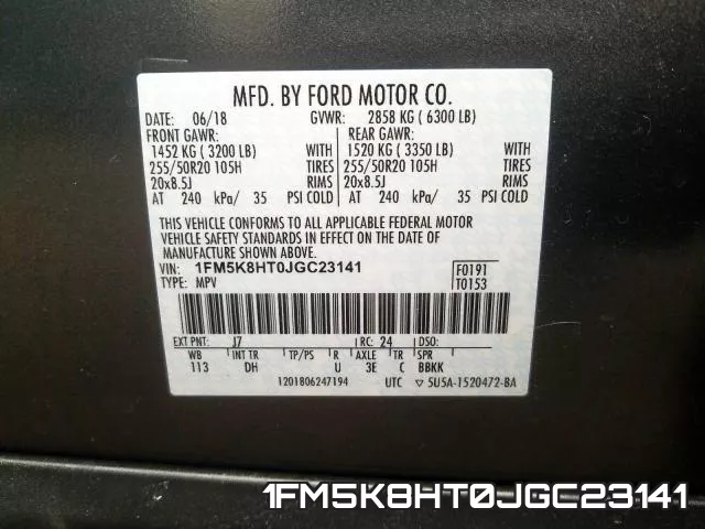1FM5K8HT0JGC23141 фото 2