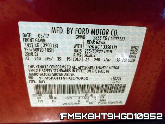 1FM5K8HT9HGD10952 фото 2