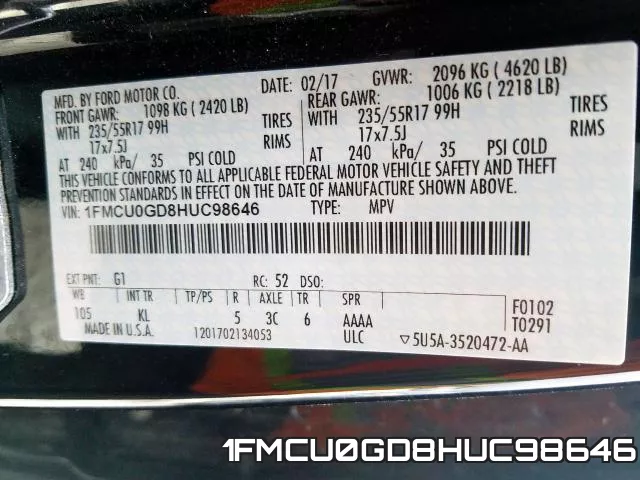 1FMCU0GD8HUC98646 фото 2