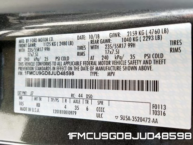 1FMCU9GD8JUD48598 фото 2