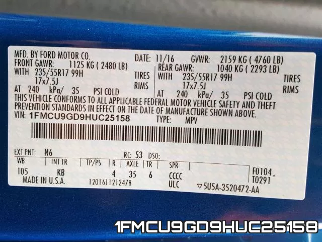 1FMCU9GD9HUC25158 фото 2