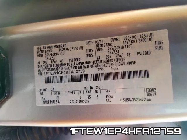 1FTEW1CP4HFA12759 фото 2