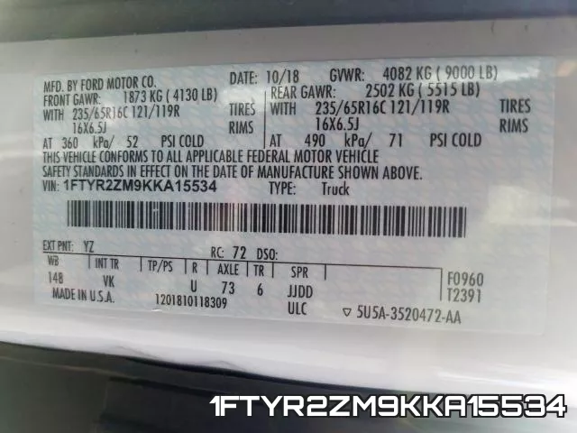 1FTYR2ZM9KKA15534 фото 2