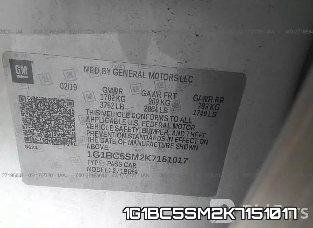 1G1BC5SM2K7151017 фото 10